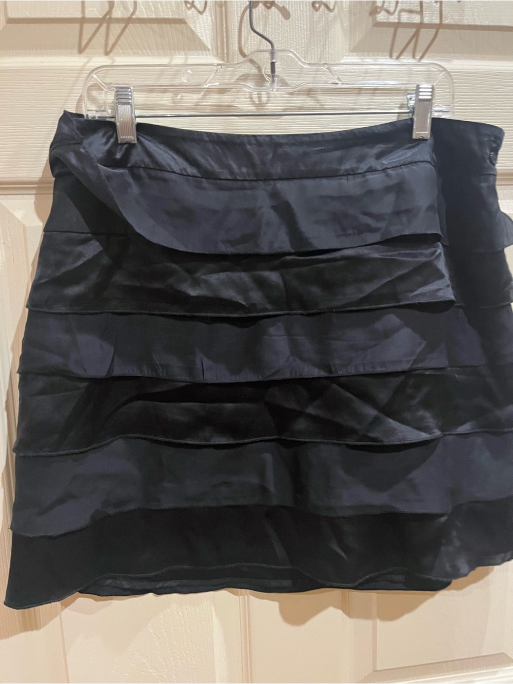SilkLand Black Tiered Satin Mini Skirt